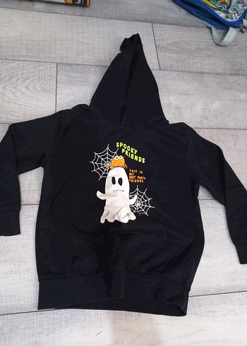 LC Waikiki Erkek Çocuk Siyah Baskılı Kapüşonlu Sweatshirt