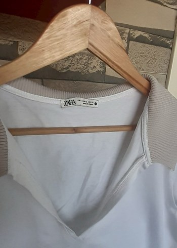 Gri Yakalı Beyaz Kadın Mini Tişört - Görsel 2