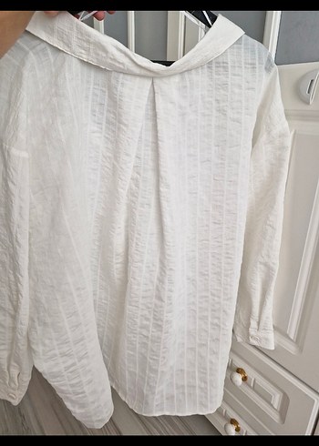 Beyaz Düğmeli Salaş Gömlek - Görsel 5