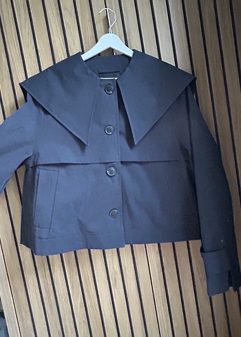 s Beden Manuka Geniş Yakalı Lacivert Gabardin Ceket