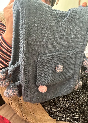 Kız Çocuk Örgü Bohem Gri Panço - Görsel 3