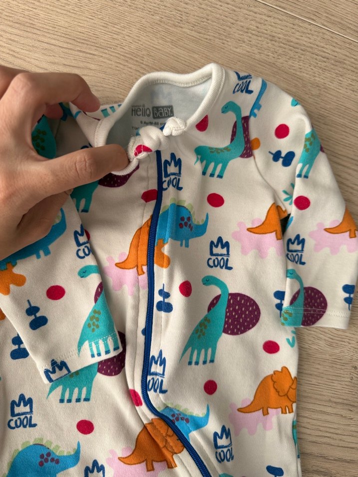 Renkli Dinozor Desenli Bebek Tulum 2 adet - Görsel 2