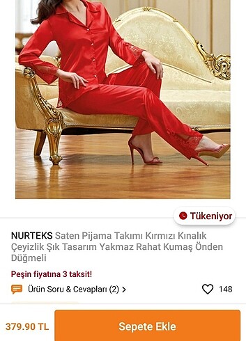 m Beden kırmızı Renk Saten pijama takımı