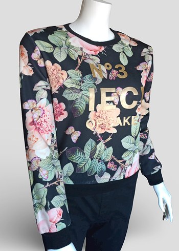 s Beden Çiçek Desenli Baskılı Kadın Sweatshirt