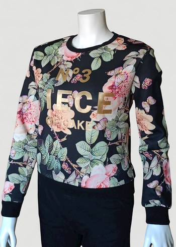 Çiçek Desenli Baskılı Kadın Sweatshirt
