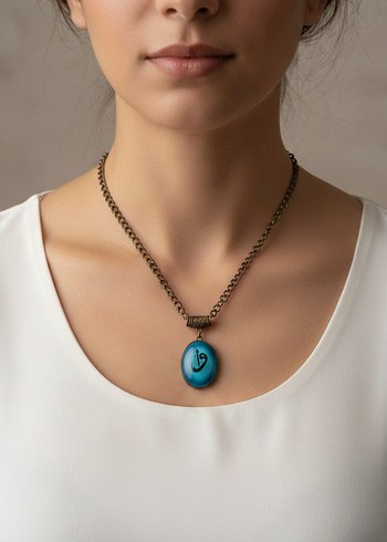 Elif & Vav Detaylı Vintage Turkuaz Kolye Ucu - Görsel 2