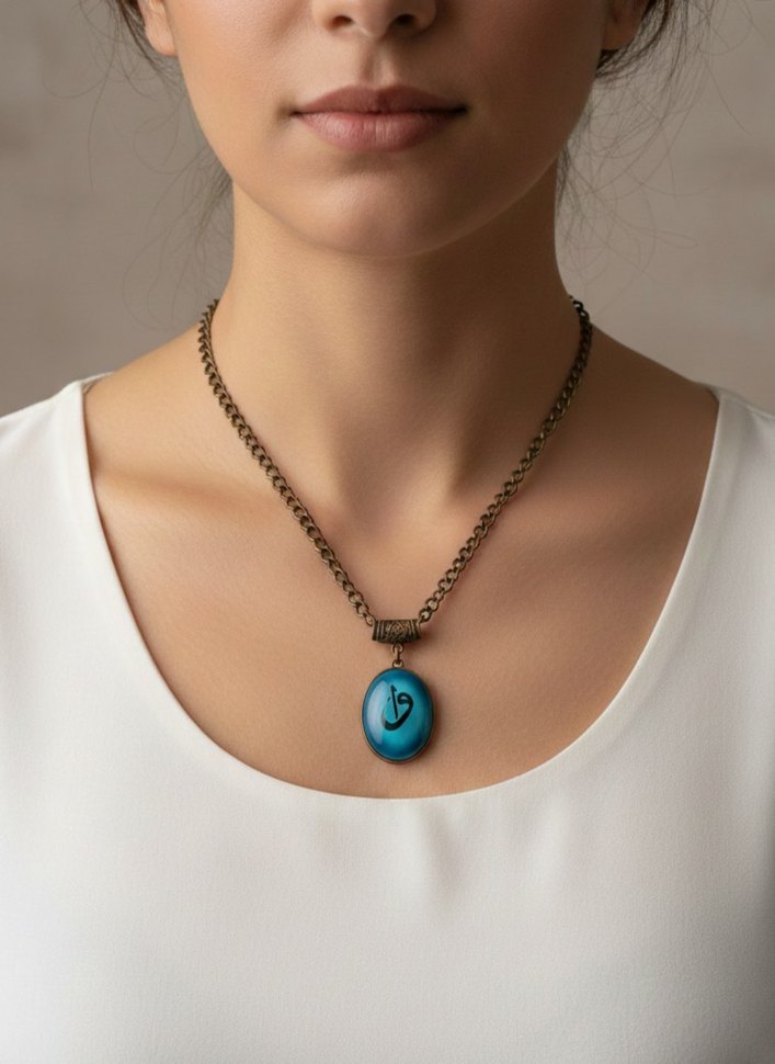 Elif & Vav Detaylı Vintage Turkuaz Kolye Ucu - Görsel 2