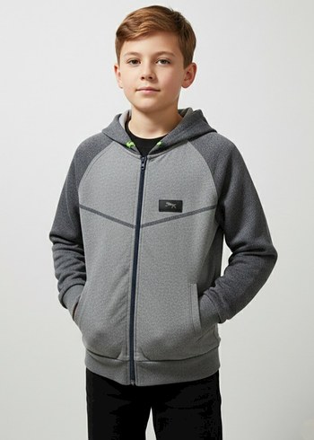 Gri Erkek Çocuk Fermuarlı Kapüşonlu Ceket - Görsel 2