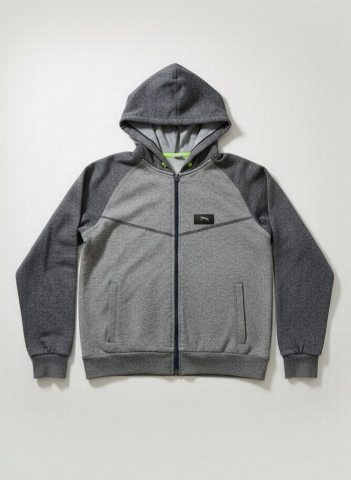 Gri Erkek Çocuk Fermuarlı Kapüşonlu Ceket - Görsel 3