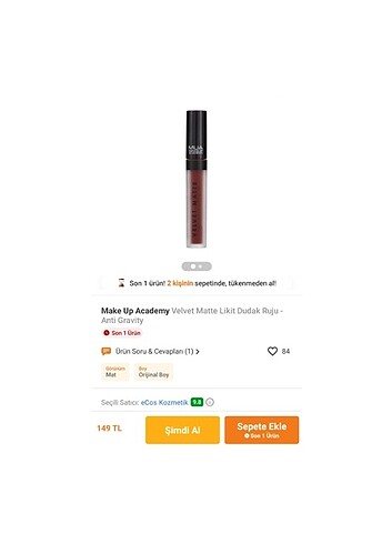  Beden kırmızı Renk Makeup Academy Mua Velvet Matte Likit Ruj 2 adet
