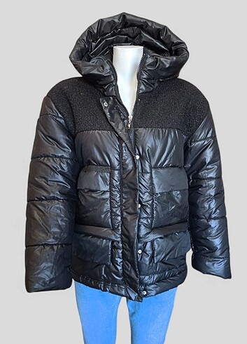 xl Beden Kapüşonlu Yakası Peluş Şişme Mont