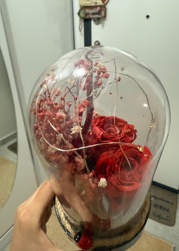 Fanuslu Ledli güllü süs - Görsel 4