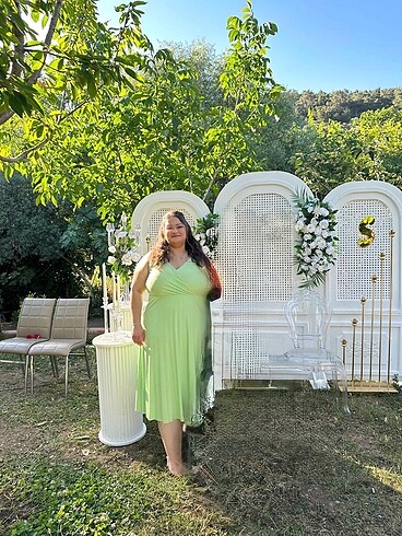xxl Beden yeşil Renk Yeşil uzun v yaka elbise