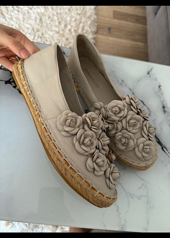 Hakiki deri gri yepyeni Kadın Espadril - Görsel 5