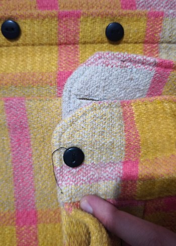 vintage Sarı Ekose Desenli Kadın Yün Gömlek - Görsel 4