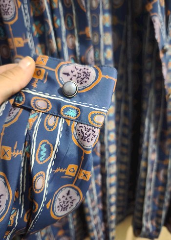 vintage Desenli Bohem Uzun Kollu Gömlek - Görsel 4