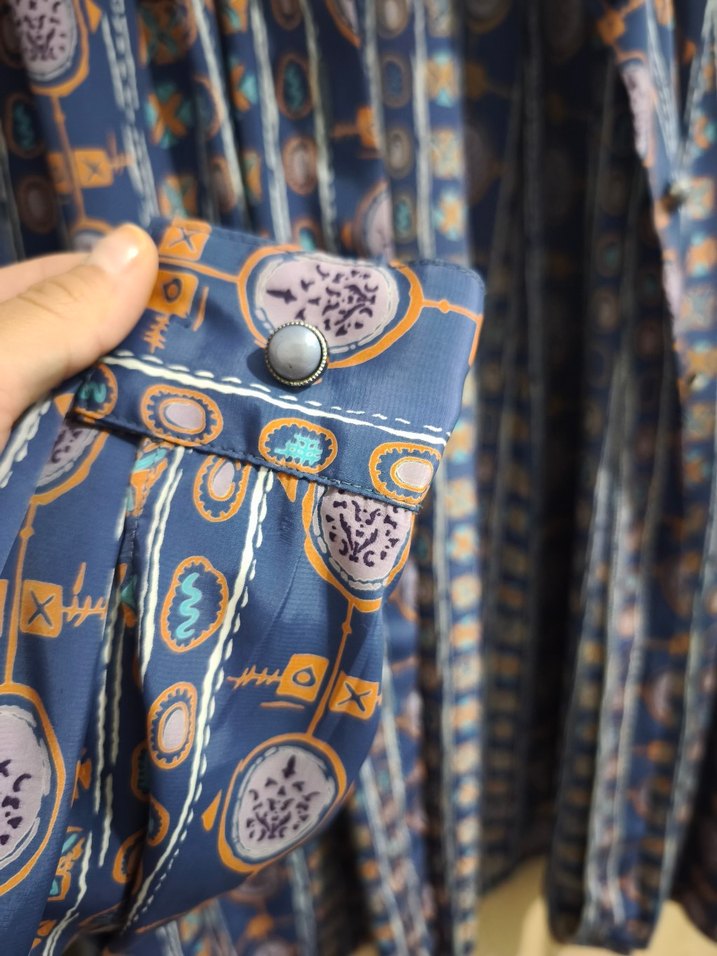 vintage Desenli Bohem Uzun Kollu Gömlek - Görsel 4