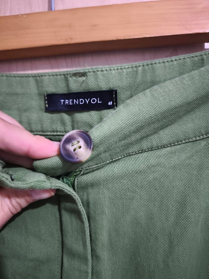 Kemerli Haki Rahat Kesim Keten Kadın Pantolon - Görsel 3