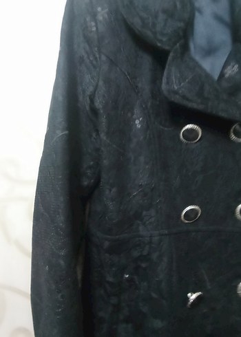 Düğmeli Siyah Kadın Kaban - Görsel 4