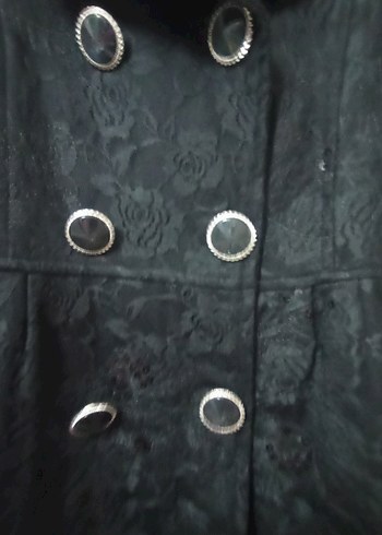 Düğmeli Siyah Kadın Kaban - Görsel 8