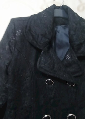 Düğmeli Siyah Kadın Kaban - Görsel 2