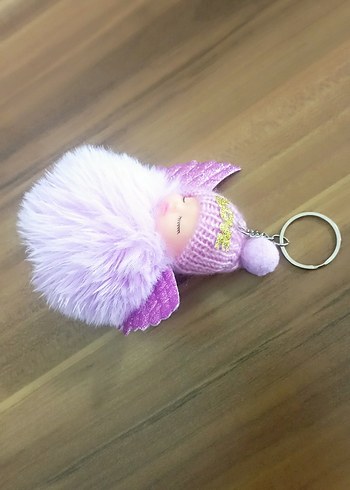 Mor Peluş Kanatlı Bebek Anahtarlık - Görsel 3