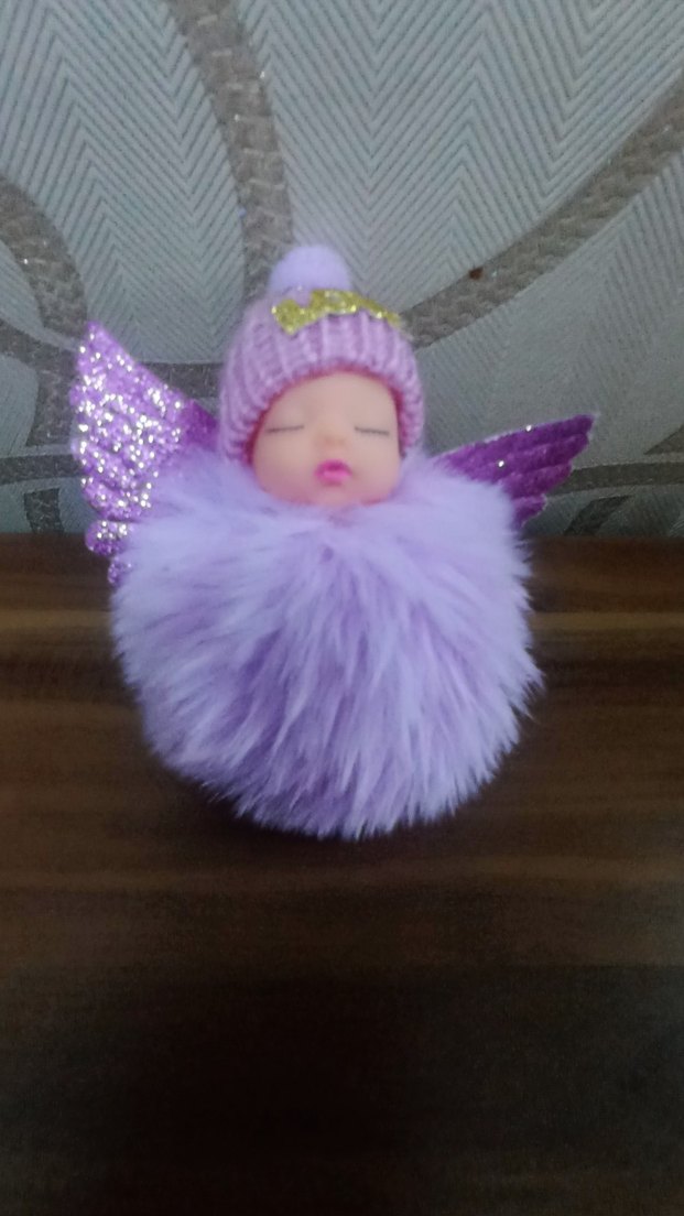 Mor Peluş Kanatlı Bebek Anahtarlık - Görsel 2