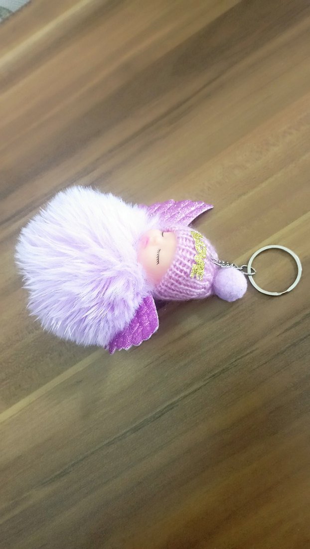 Mor Peluş Kanatlı Bebek Anahtarlık - Görsel 3