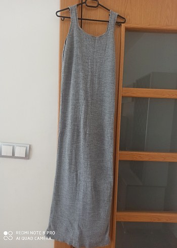 Diğer Gri Örgü Keten Uzun Elbise