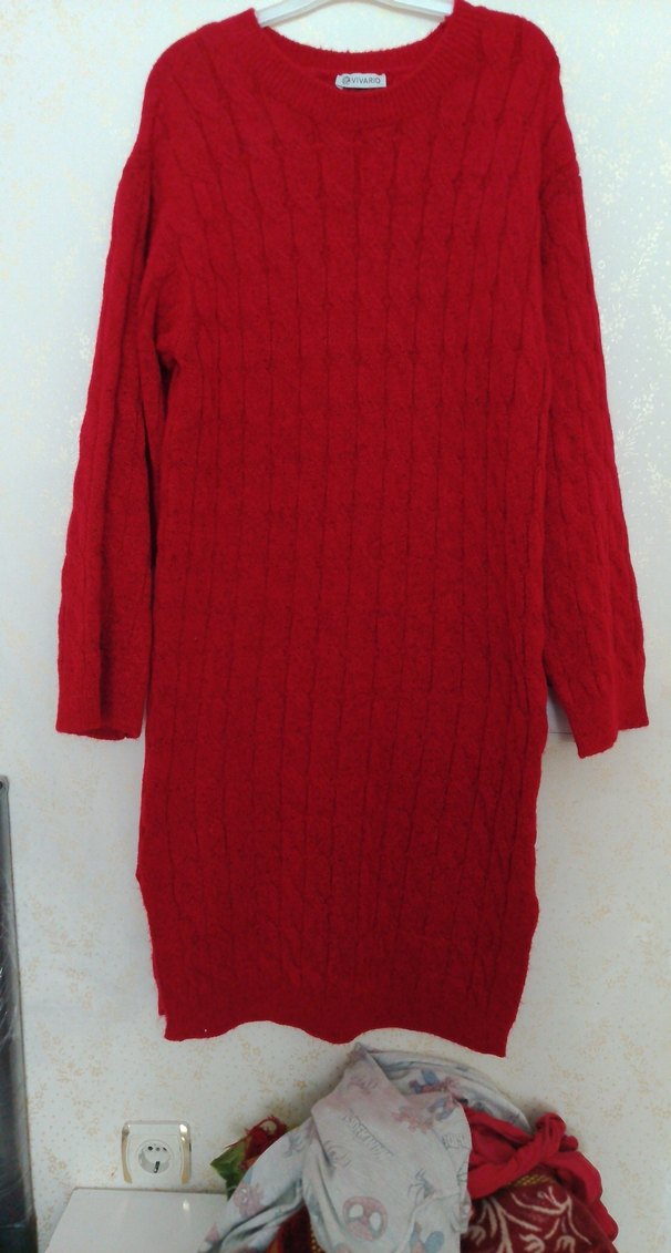 Kırmızı Uzun Kollu Triko Kadın Kazak - Görsel 2