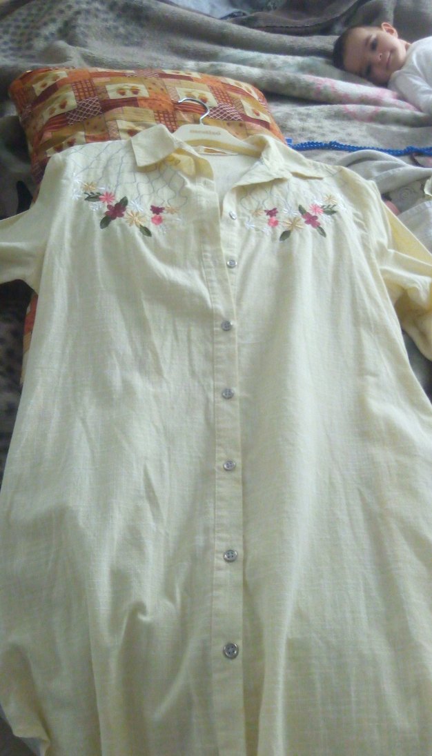 Nakışlı Bej Uzun Kollu Keten Gömlek - Görsel 5