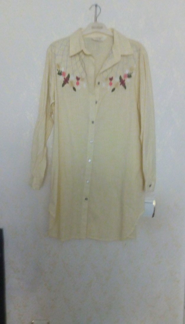 Nakışlı Bej Uzun Kollu Keten Gömlek - Görsel 4