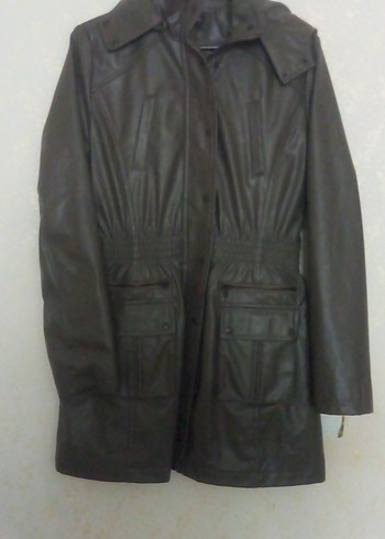 Kadın Kahverengi Deri Kemerli Biker Ceket