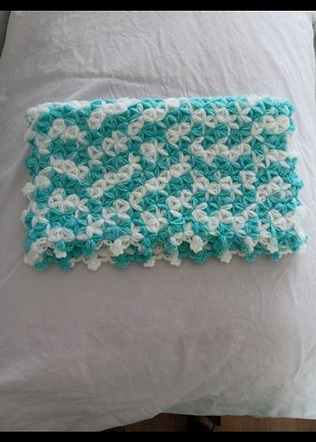 Turkuaz ve Beyaz Örgü Banyo lifi - Görsel 2