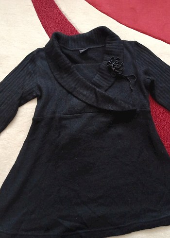 Düğmeli Siyah Yün Hamile Kazak - Görsel 2