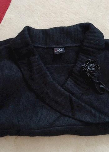 Düğmeli Siyah Yün Hamile Kazak - Görsel 5