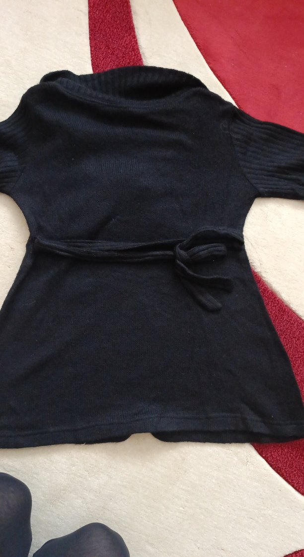 Düğmeli Siyah Yün Hamile Kazak - Görsel 3