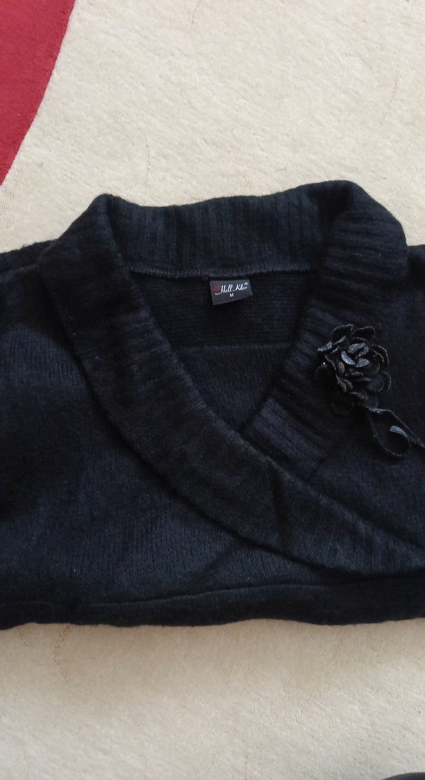 Düğmeli Siyah Yün Hamile Kazak - Görsel 5