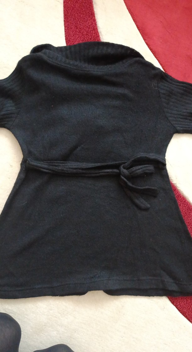 Düğmeli Siyah Yün Hamile Kazak - Görsel 4