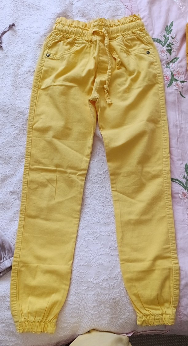 Sarı Rahat Kesim çocuk Keten Pantolon - Görsel 2