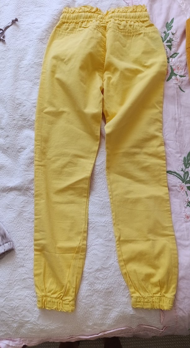 Sarı Rahat Kesim çocuk Keten Pantolon - Görsel 4