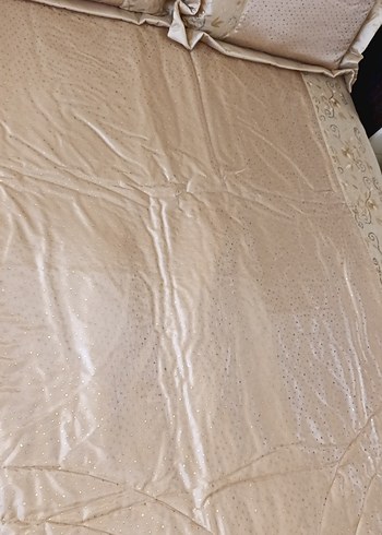 Bej Nakışlı Parlak Yatak Örtüsü - Görsel 9
