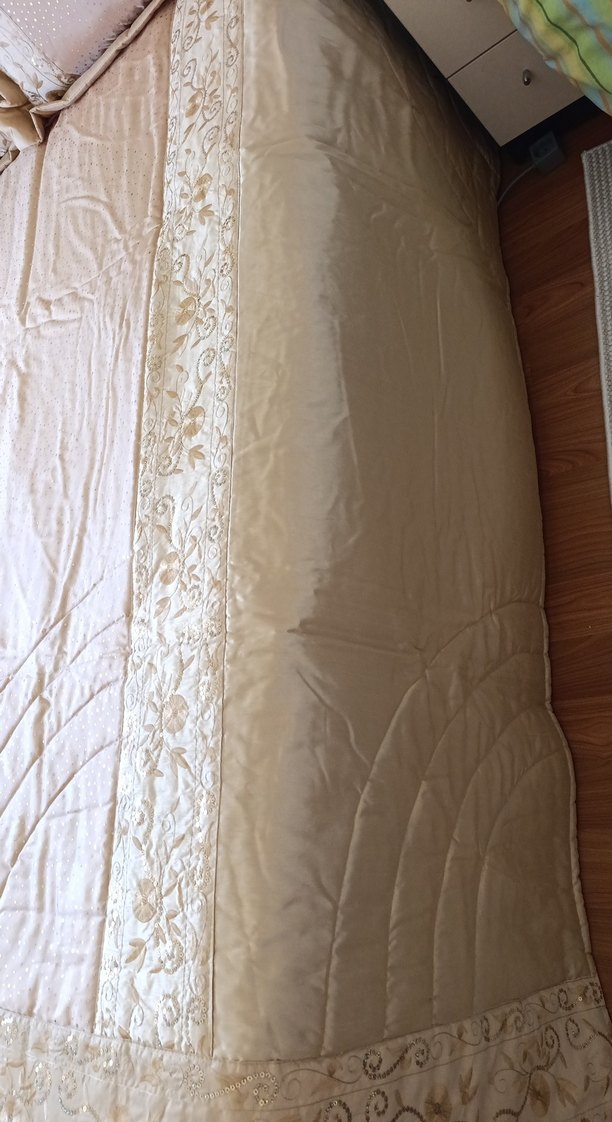 Bej Nakışlı Parlak Yatak Örtüsü - Görsel 5