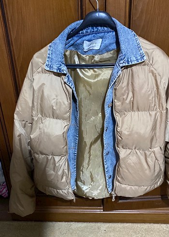 Diğer Kot Yaka Kahverengi Fermuarlı Kadın Mont
