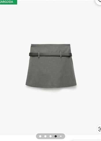 Koton Koton Gri Kemerli Pileli Mini Etek