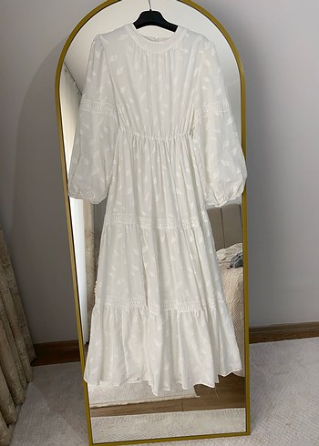 xl Beden Yaprak desen beyaz elbise