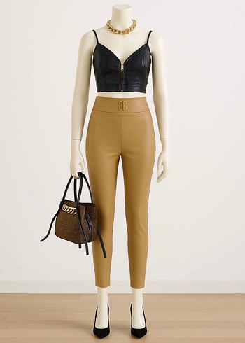 Bej dar paça deri pantolon tayt 38 40 - Görsel 2