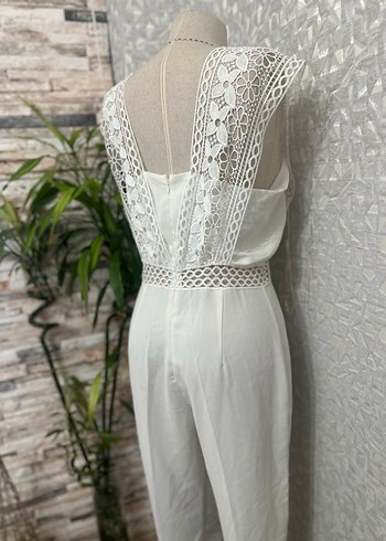 Dantel Detaylı Beyaz Kadın Uzun Tulum - Görsel 9