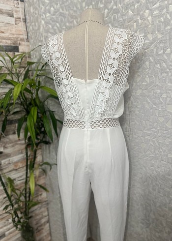 Dantel Detaylı Beyaz Kadın Uzun Tulum - Görsel 6