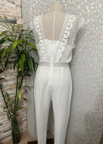 Dantel Detaylı Beyaz Kadın Uzun Tulum - Görsel 7